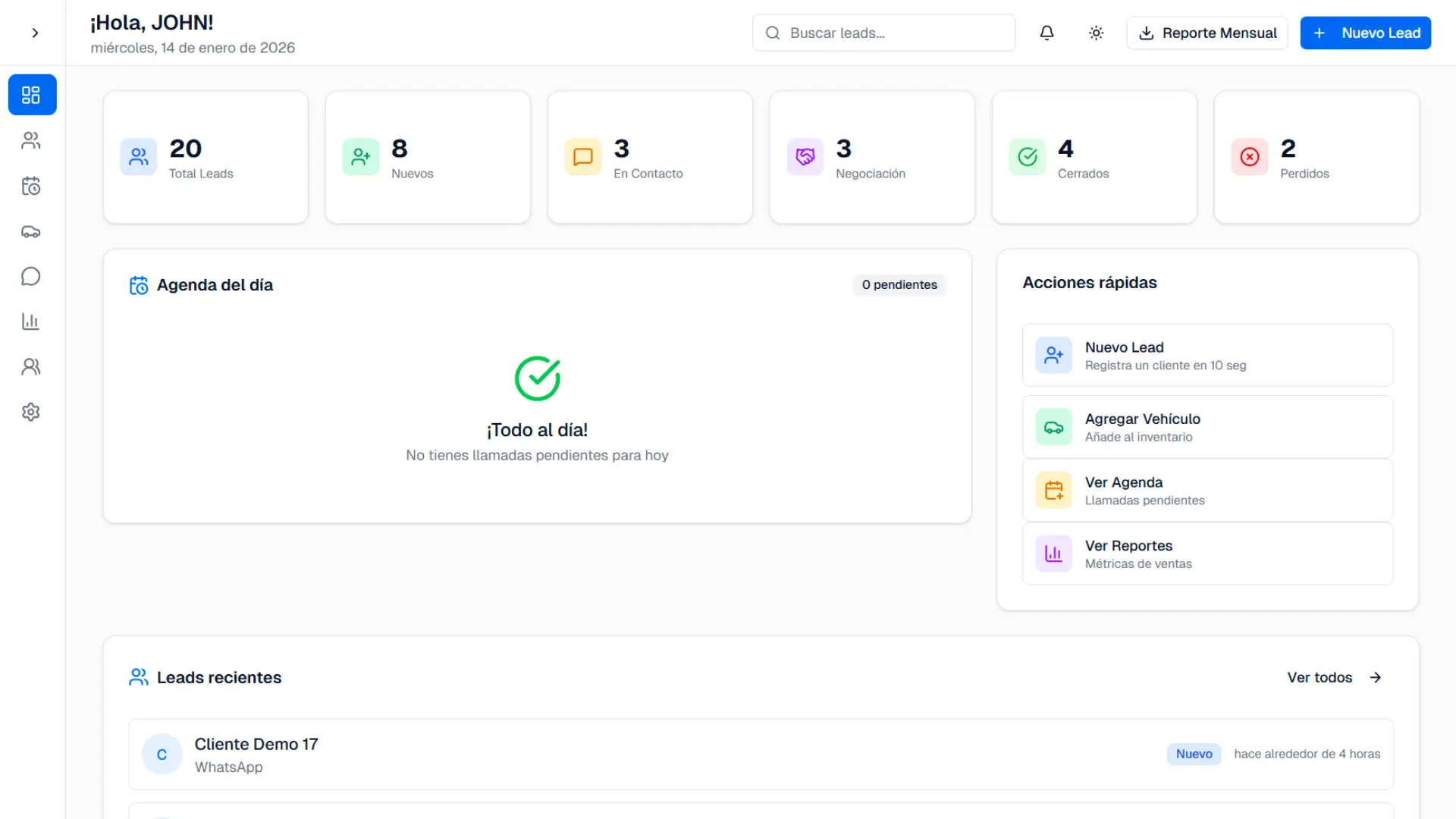 Vista previa del dashboard de AutoSigue (Modo Claro)
